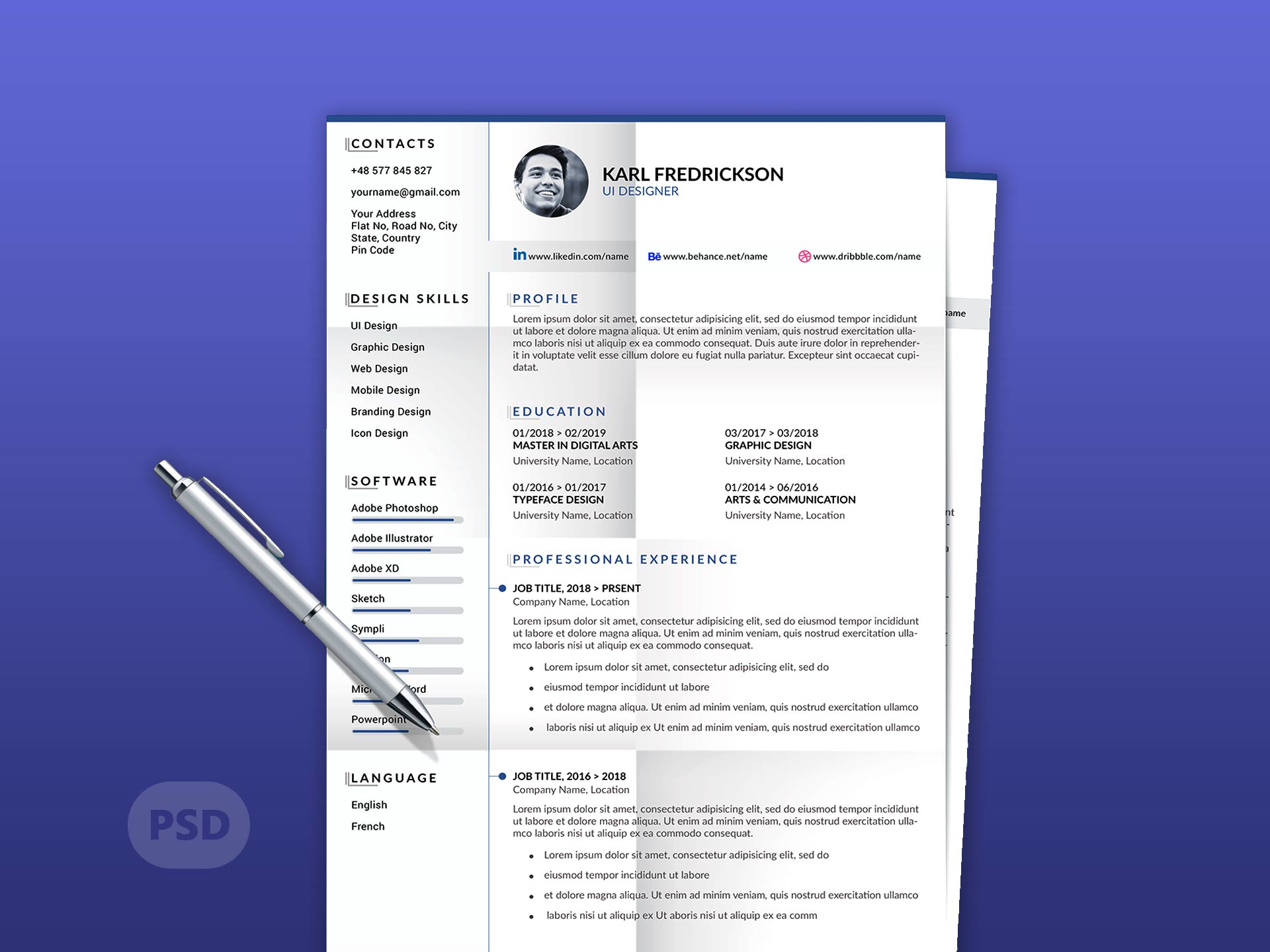 modern resume template psd format