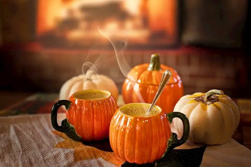 coffee time break in pumpkin cups