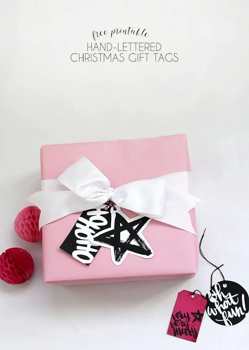 hand lettered black and white christmas gift tags