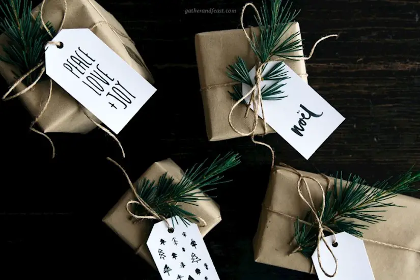 minimalist christmas gift tags neutral above