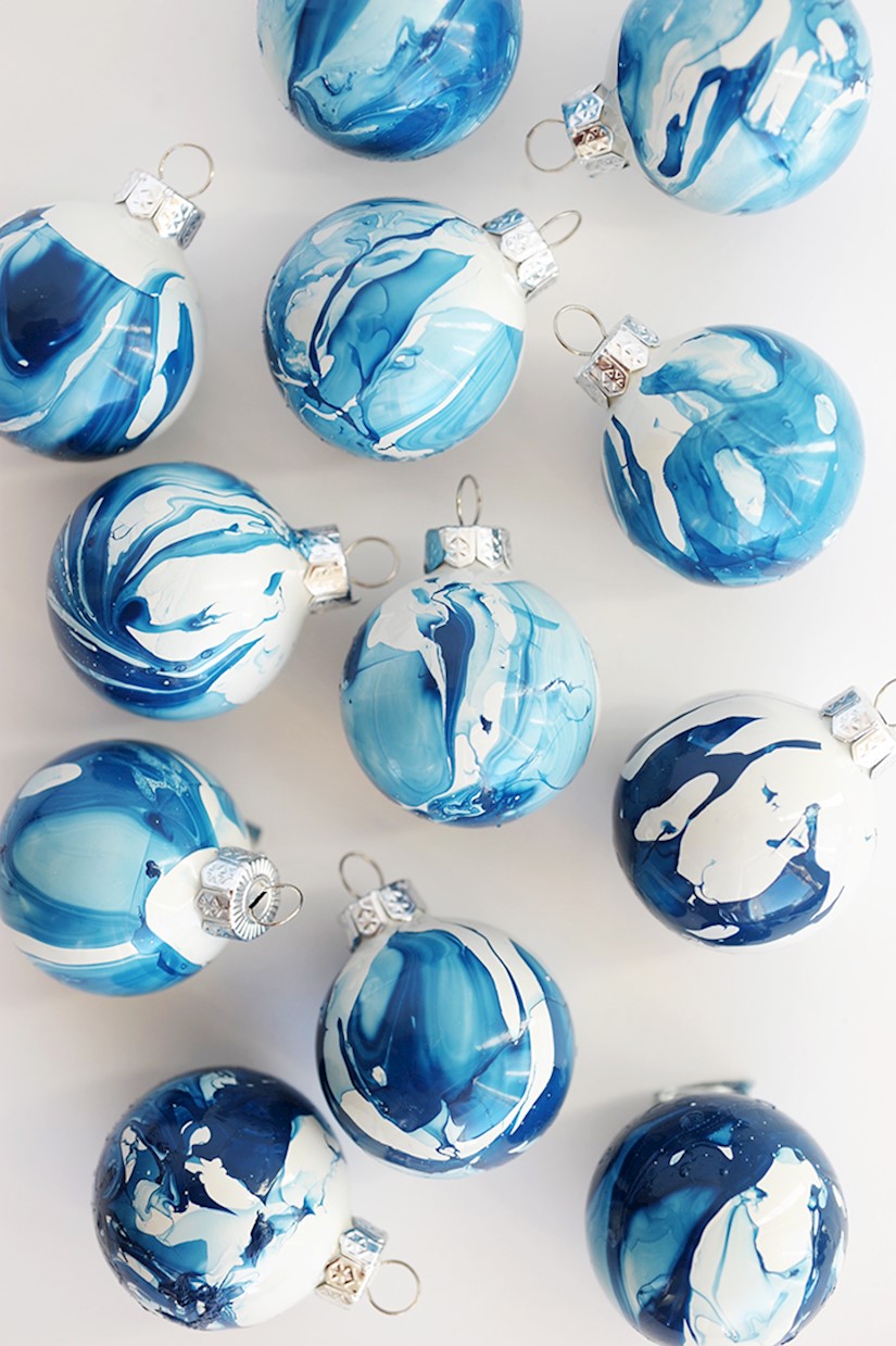 diy indigo marbled ornaments