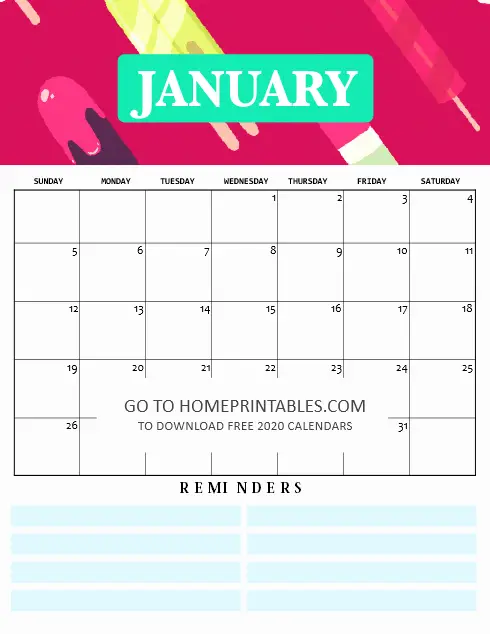 january 2020 calendar printable