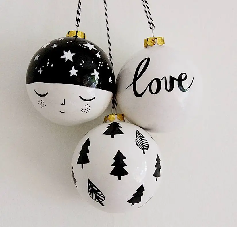 set of three monochrome baubles