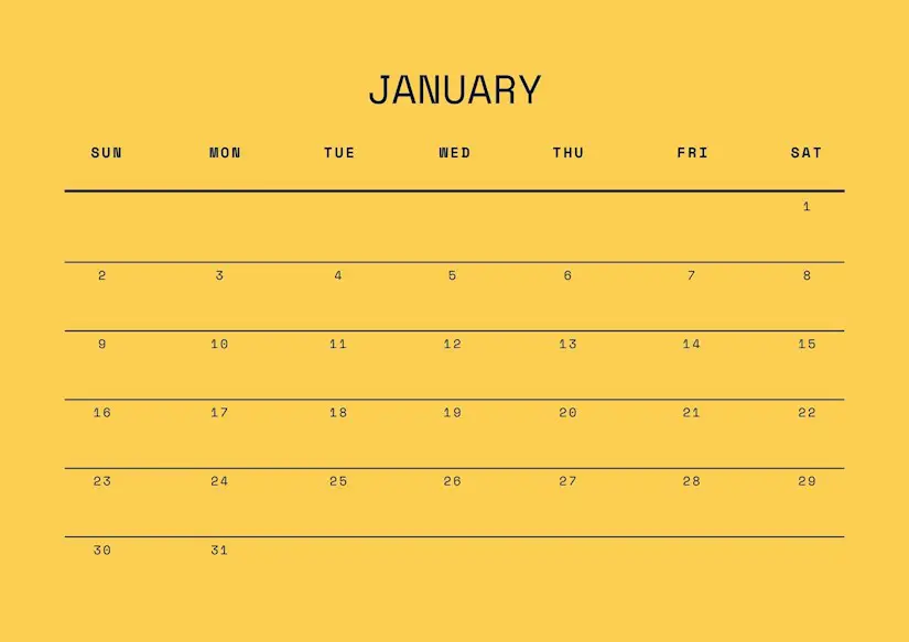 yellow january 2022 calendar