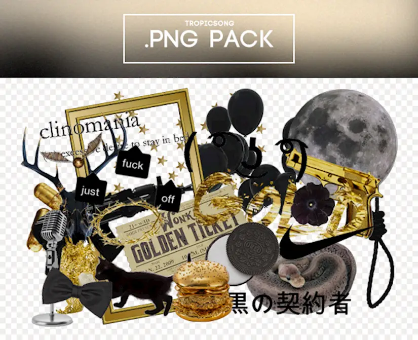 black golden aesthetic png images pack