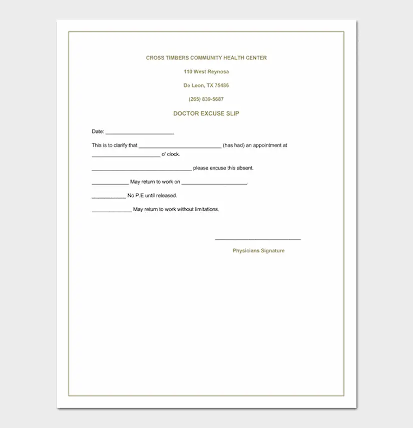 Blank Doctors Note Template