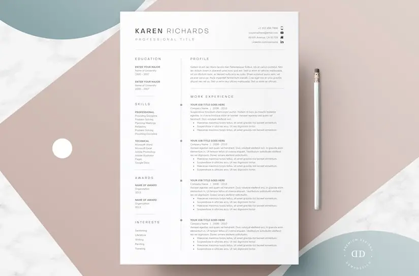 one page resume template