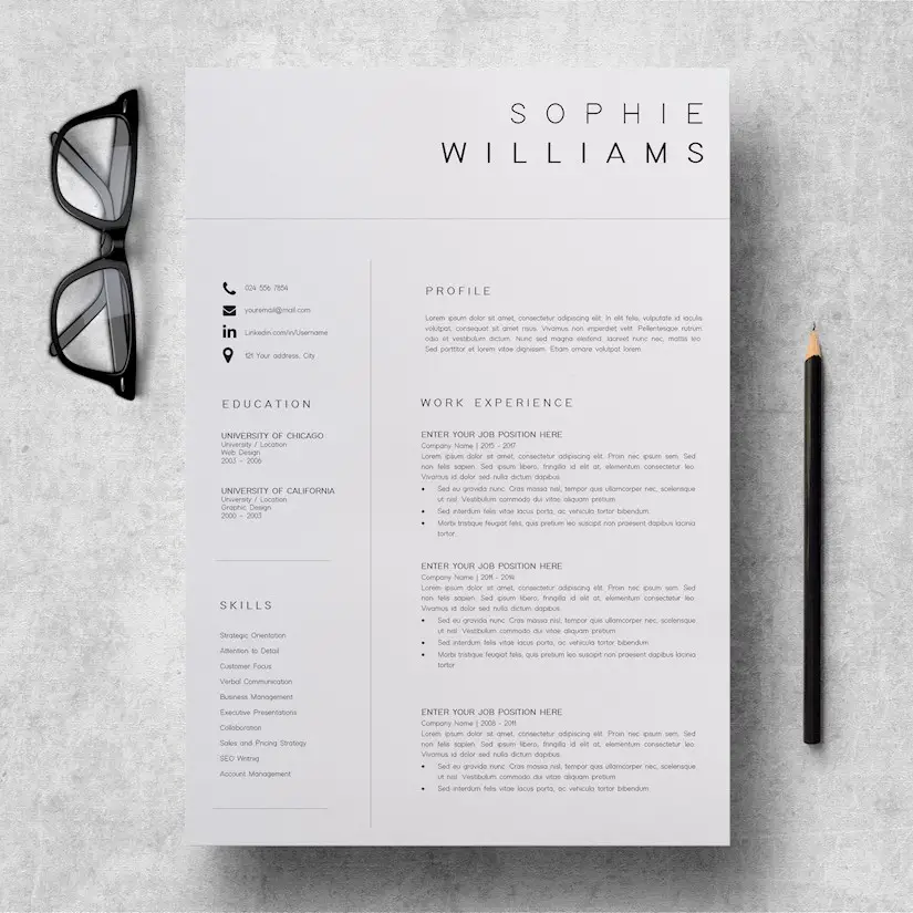 white resume template cv template