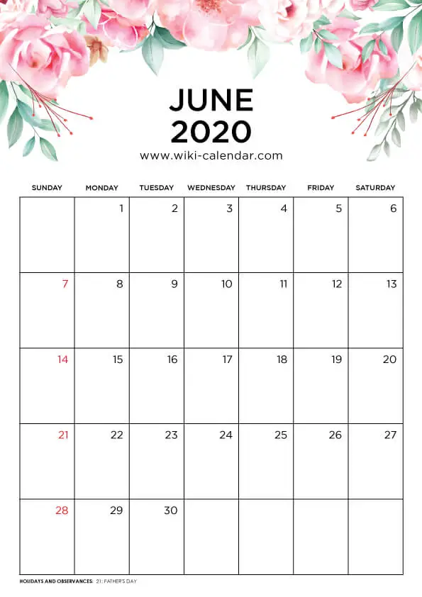 35 best printable june 2020 calendars with holidays onedesblog