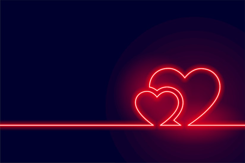 glowing red neon heart valentine day background