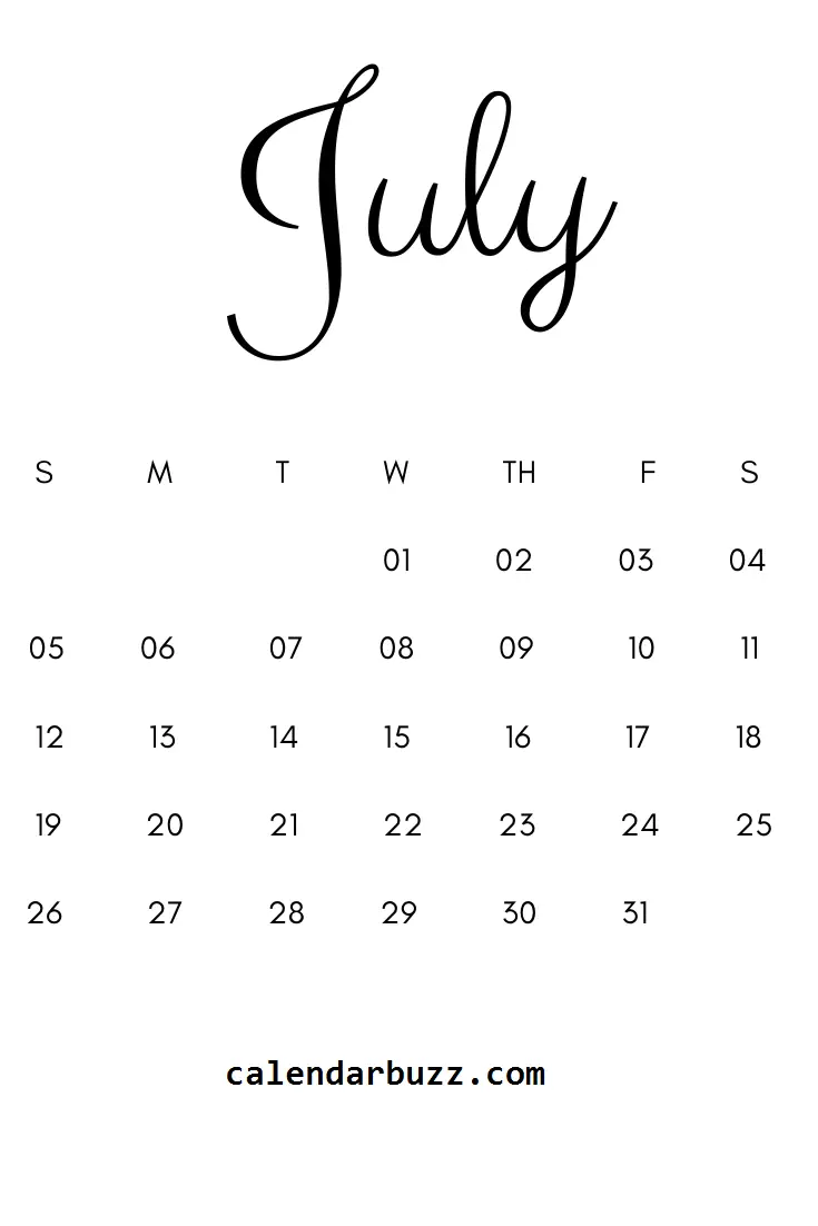 30 Free Printable July 2020 Calendars with Holidays - Onedesblog