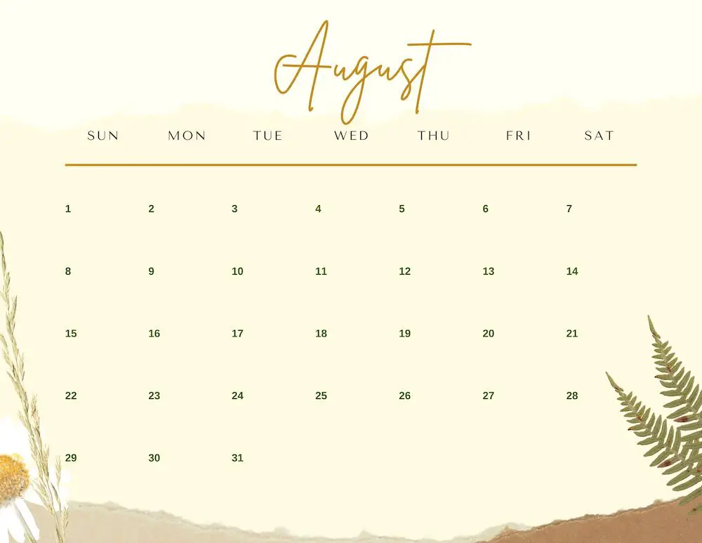 26+ Pretty August 2021 Calendar Printable Gif