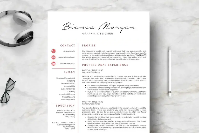 4 pages professional resume cv