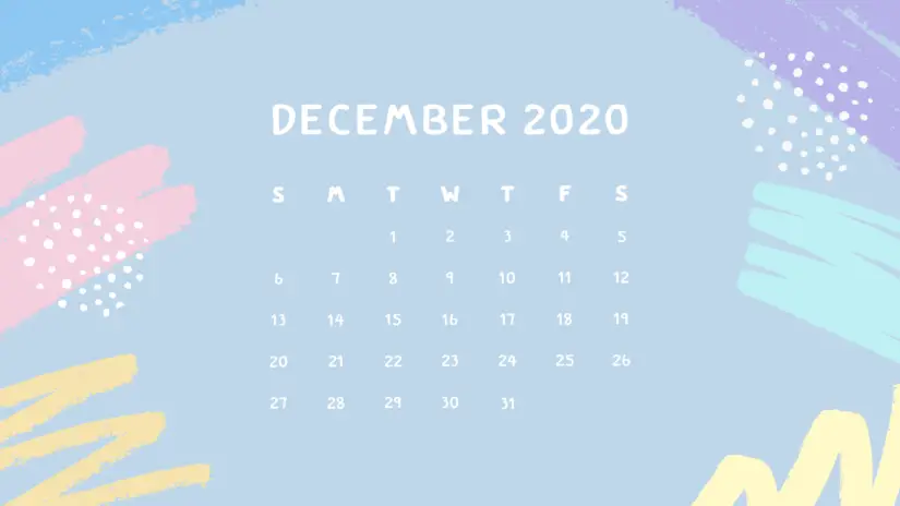 december 2020 calendar cute free printable