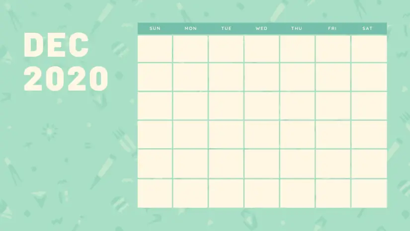 december 2020 green nice calendar