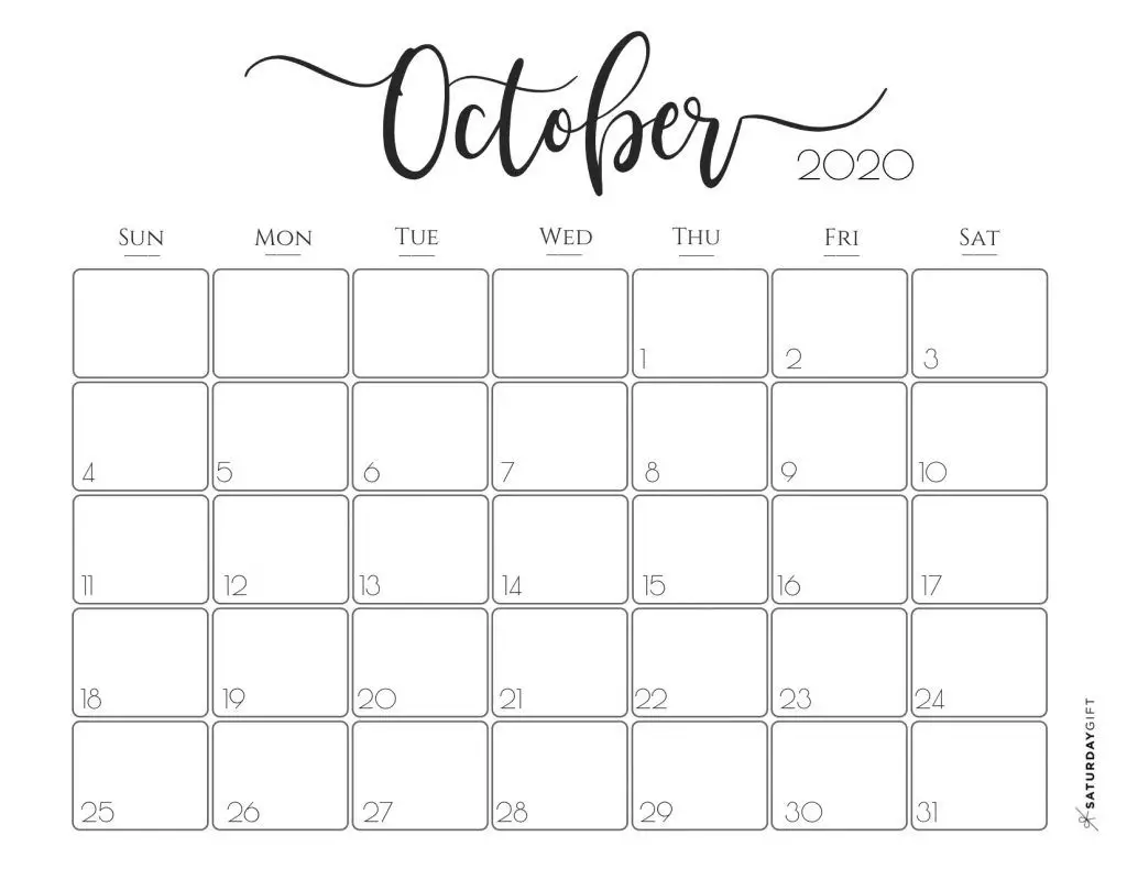 50 Free Printable October 2020 Calendars with Holidays - Onedesblog