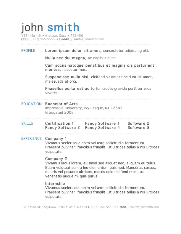 free word resume template downloads