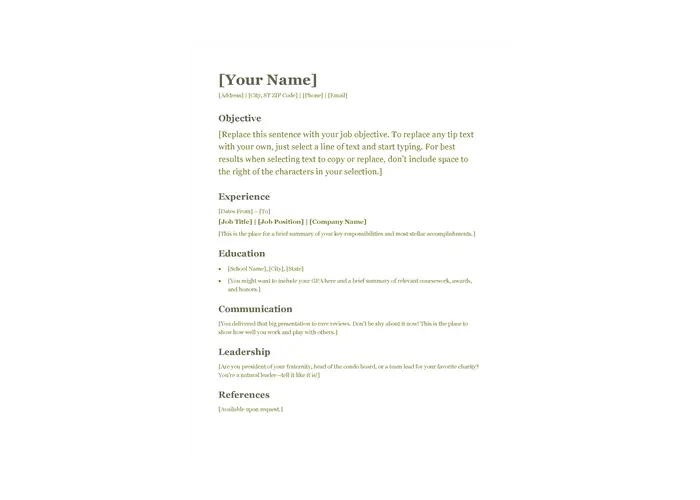 green clean microsoft word resume template