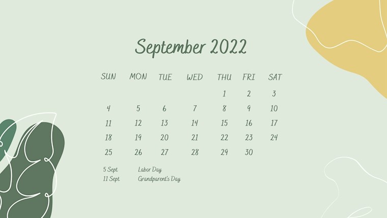 green illustrationj september 2022 calendar