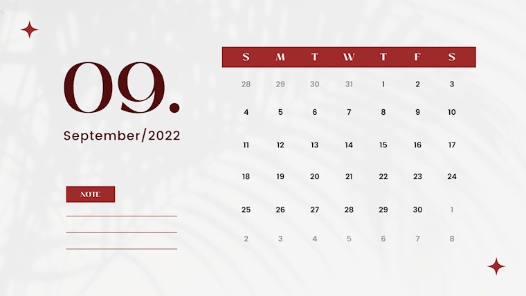 grey red minimal september 2022 calendar