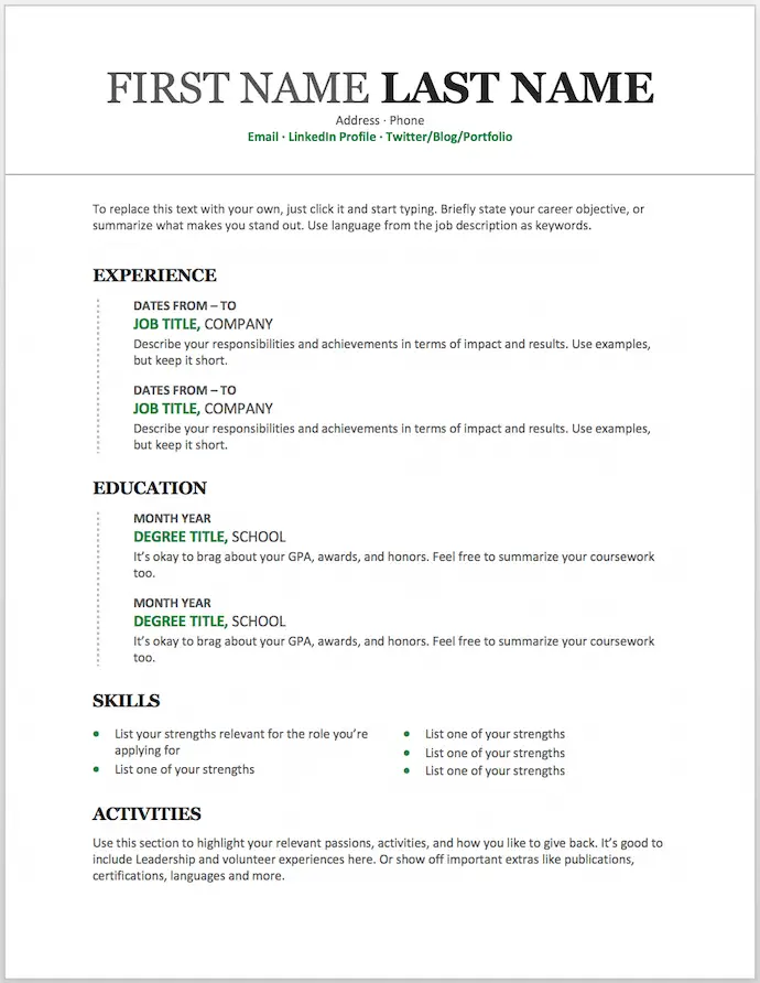 modern chronological resume template