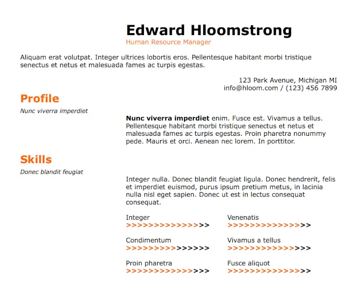 orange chronological resume template