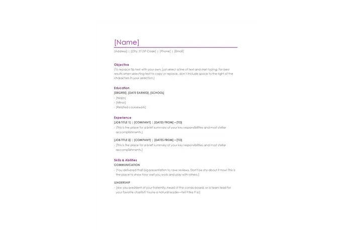 violet microsoft word resume template