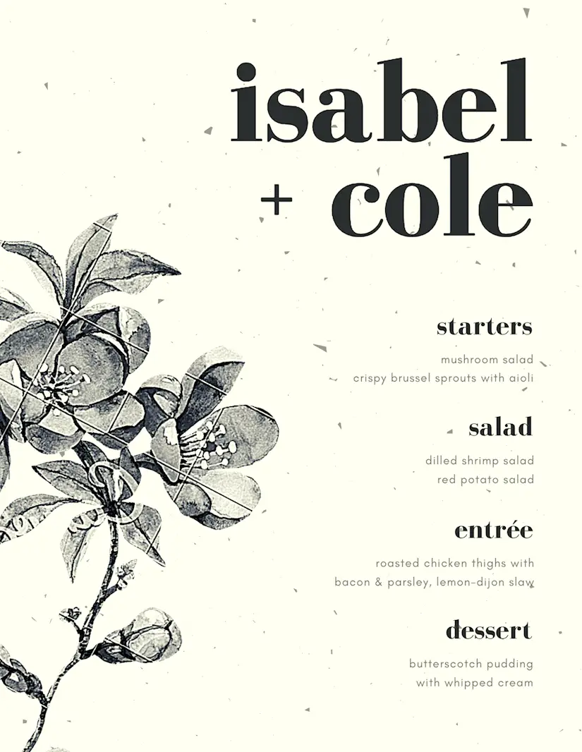beige grey elegant floral wedding menu