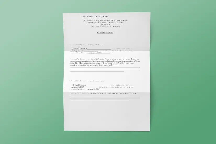 doctor excuese form examples free