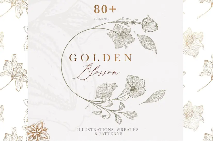 floral illustrations patterns golden