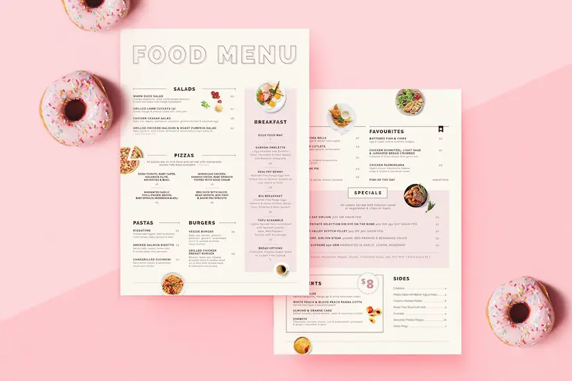 food menu design pink