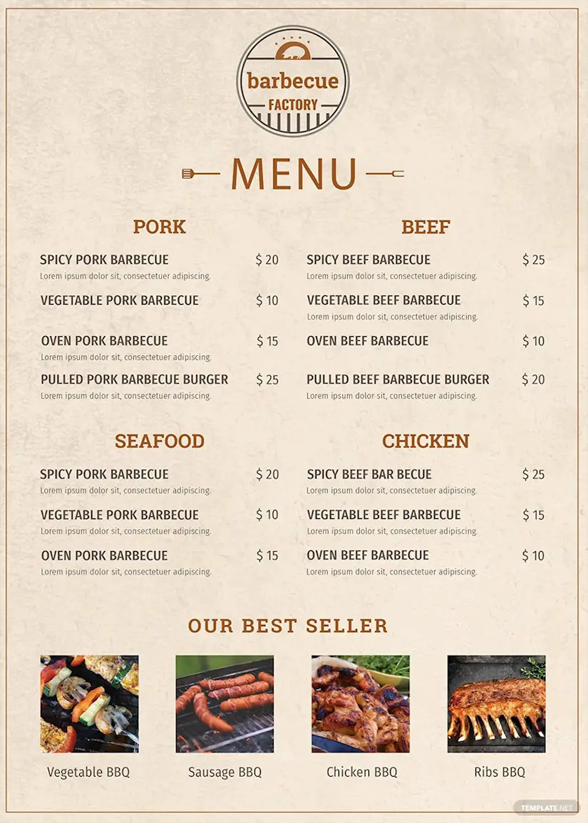 free minimal barbecue menu template