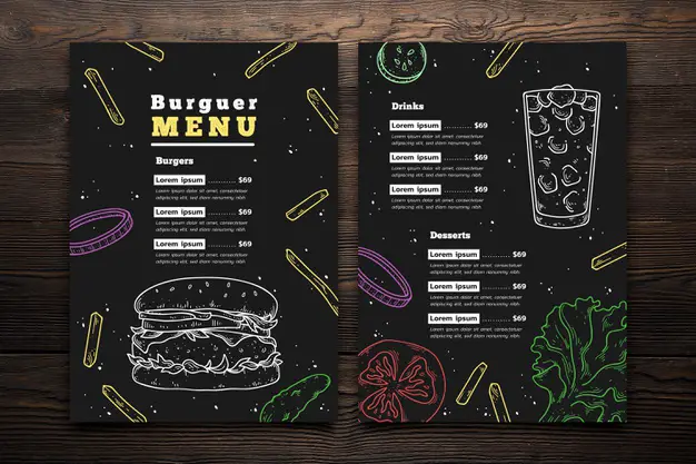 hand drawn burger menu template