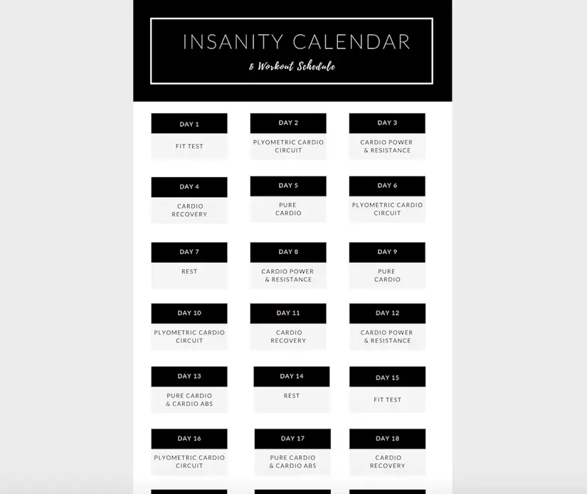 insanity workout calendar onedesblog black