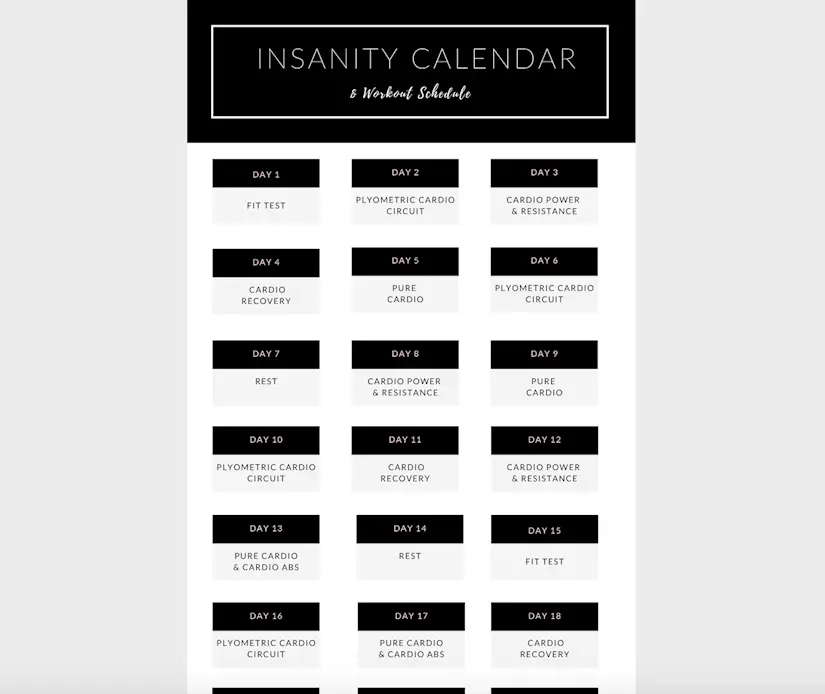 printable insanity workout wall calendar