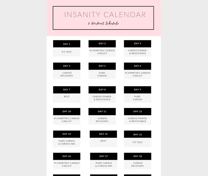 insanity workout calendar onedesblog pink 1