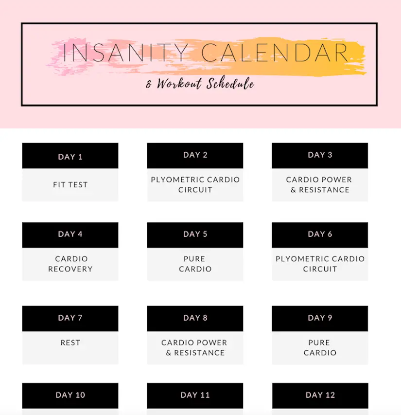 insanity workout calendar onedesblog pink