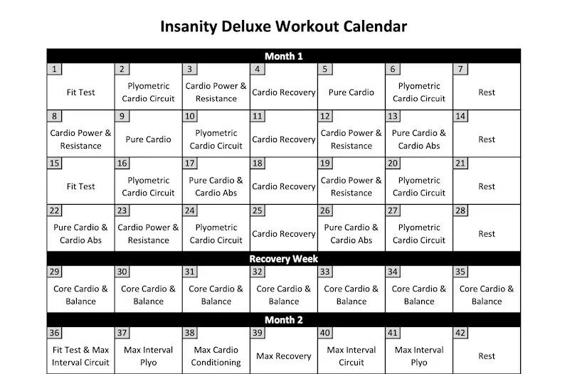 Insanity Printable Calendar Pdf Month 2 Clipart