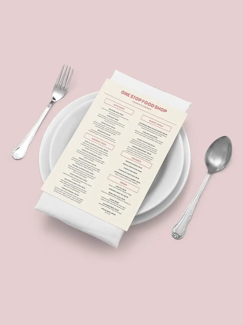 restaurant food and drinks menu