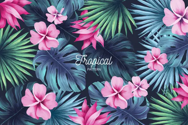 tropical print with summer leaves