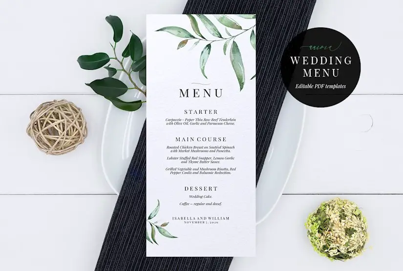 wedding menu template aurora