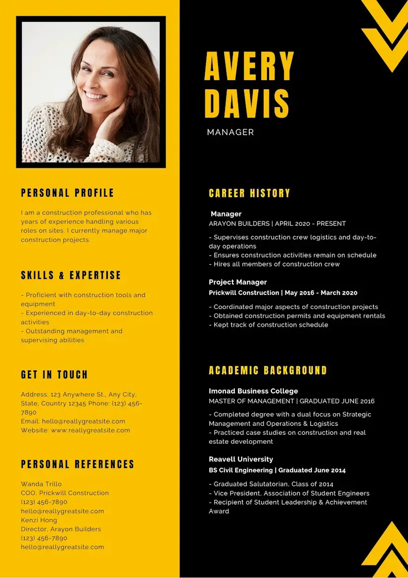 yellow and black it manager resume