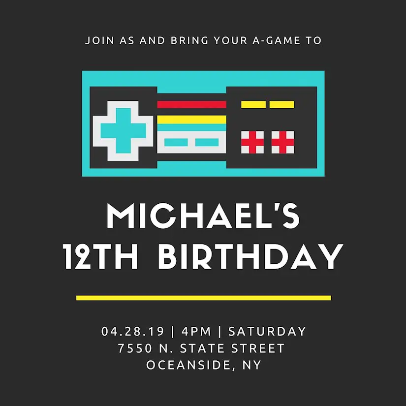 gaming controller birthday party invitation