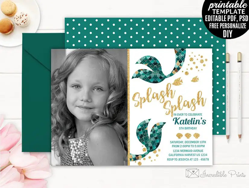 mermaid girl birthday invitation