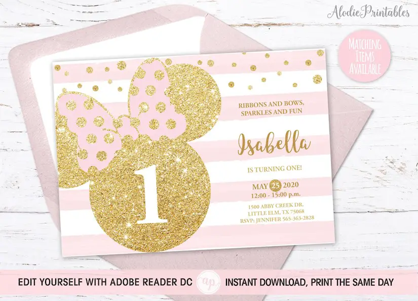 minnie mouse 1st birthday invitation first birthday invite girl instant download