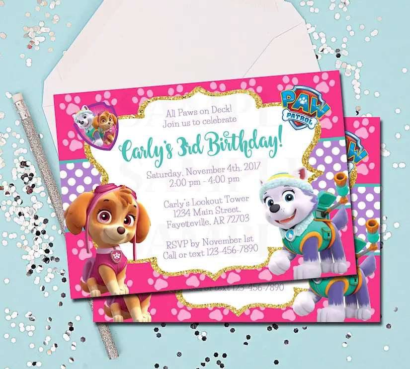 paw patrol birthday invitation skye invitation