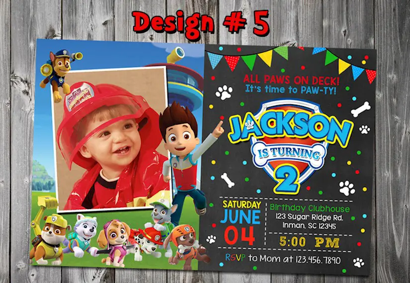 personalised paw patrol photo birthday invitation boy