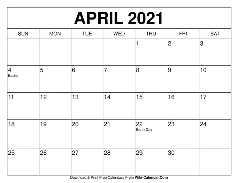 25 Best Free Printable April 2021 Calendars - Onedesblog