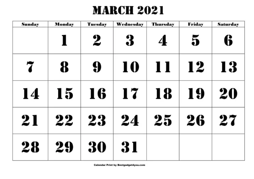 wall march 2021 calendar
