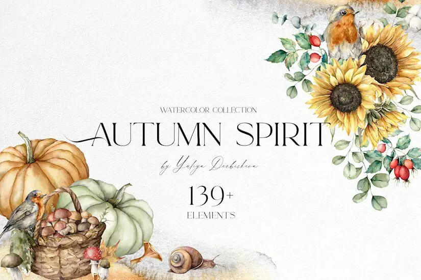 autumn spirit watercolor fall set